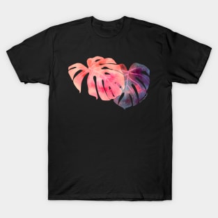 Cosmic Monstera Leaves Negative Painting T-Shirt